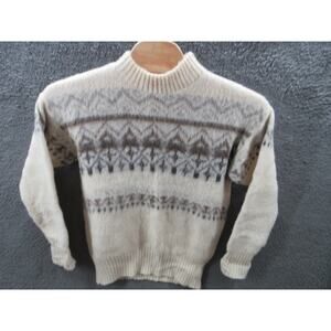 Vintage Alafoss Icewool Iceland Nordic Wool Sweater Beige Fair Isle Sz Medium